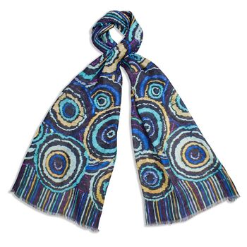 Rosettes Blues Linen Scarf, 5 of 7