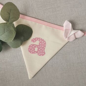 Pink Bunting, New Baby Nursery Gift, Cream And Pink Personalised Bedroom Wall Banner, 5 of 12