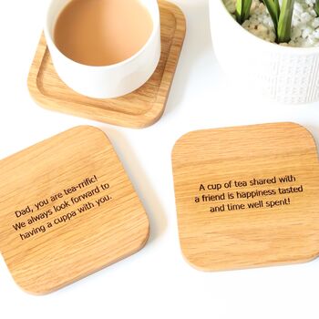 Personalised Solid Oak And Leather Coaster, 5 of 11