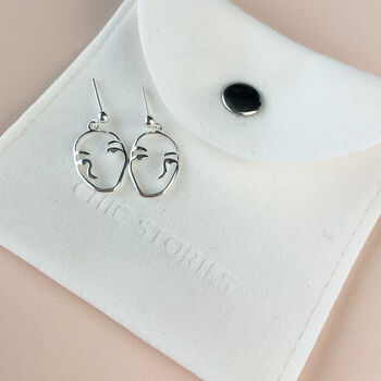 Sterling Silver Abstract Face Dangle Stud Earrings, 6 of 7