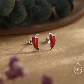 Sterling Silver Enamel Chilli Pepper Stud Earrings, 5 of 12
