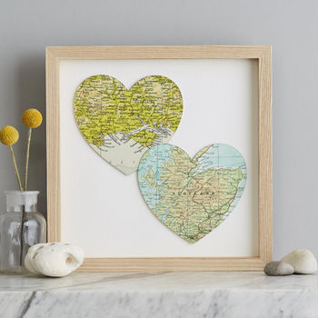 Two Map Hearts Wedding Anniversary Print, 2 of 12
