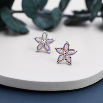Pink Opal Flower Stud Earrings In Sterling Silver, 4 of 11