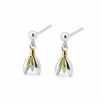 Sterling Silver And Gold Snowdrop Stud Earrings – 10mm X 5mm, 2 of 6