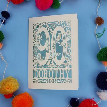 Personalised 90th Birthday Card Papercut Woodland Design, 8 of 10