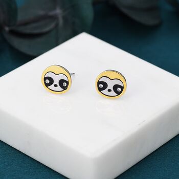 Sterling Silver Sloth Stud Earrings, 6 of 12