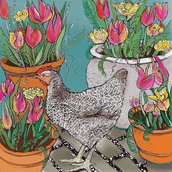 'Chicken And Tulips' Print, 3 of 3