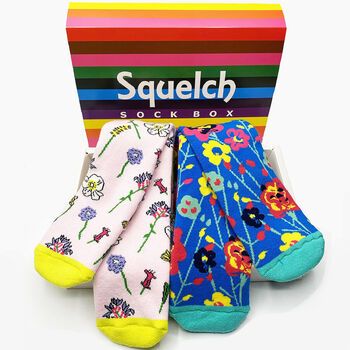 Gift Set Of Two Pairs Of Squelch Adult Socks Flowers, 4 of 5