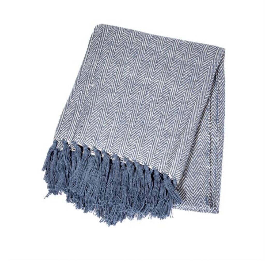 Blue Herringbone Throw By Victoria & Co. | notonthehighstreet.com