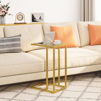 Set Of Two C Shaped Tempered Glass Sofa Side Table, 3 of 9
