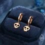 Skull Huggie Hoop Earrings In Sterling Silver, thumbnail 7 of 12