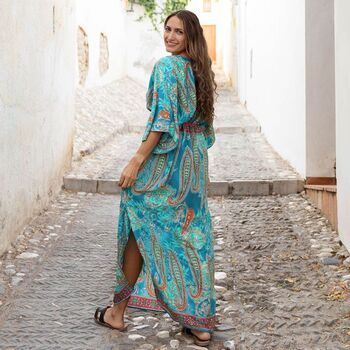 'Aspen' Turquoise Paisley Batwing Dress, 3 of 4