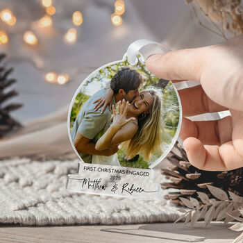 First Christmas Engaged Photo Acrylic Ornament 2025, 5 of 9