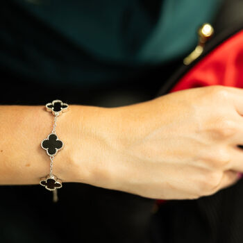 Black Four Leaf Clovers Bracelet, 2 of 6