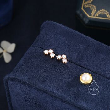 Sterling Silver Tiny Star Aurora Ab Cz Trio Stud Earrings, 4 of 12
