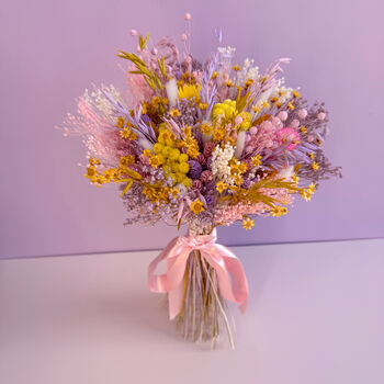 Pastel Dried Flower Bouquet Pink, Yellow And Purple, 7 of 7