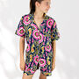 Ikat Print 100% Cotton Ladies Pyjama Short Set In Navy And Pink, thumbnail 6 of 6