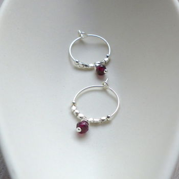 Petite Red Faceted Garnet And Fair Trade Hoops, 7 of 9