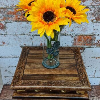 Wooden Gift For Mum; Farmhouse Indian Floral Carved Foot Stool / Low Table, 3 of 6