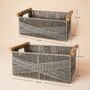 Set Of Two Woven Baskets With Wood Handles, thumbnail 3 of 4