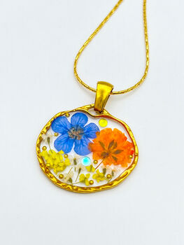 Necklace Handmade With Orange And Blue Flowers, 3 of 12