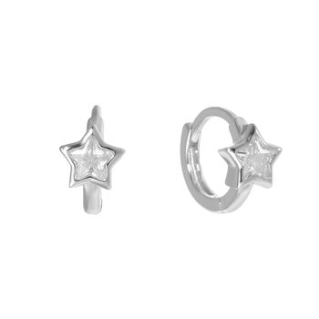 Sterling Silver Cz Star Bezel Huggie Hoop Earrings, 5 of 6