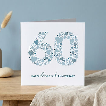 Personalised Love Hearts Diamond 60th Anniversary Card, 3 of 3