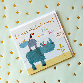 Gold Foiled Baby Boy Rhinos Card, 2 of 5