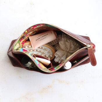 Womens Leather Wash Bag, Cosmetic Bag, 3 of 4
