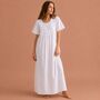 White Cotton Short Sleeve Nightdress 18th Century Vintage Embroidered Jane Austen Bridgerton Style, thumbnail 5 of 12