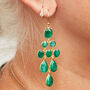 Emerald Gold Plated Silver Long Chandelier Earrings, thumbnail 2 of 9