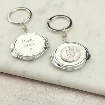 Personalised 70th Birthday Shilling Compact Mirror Keyring, 4 of 8
