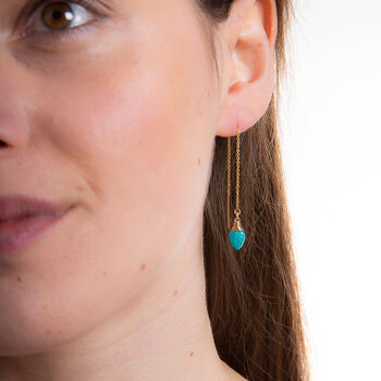 Turquoise Gemstone Leaf Threader Earrings, 2 of 6