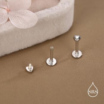 Sterling Silver 3mm Heart 16 G Flat Back Stud Earrings, 3 of 11