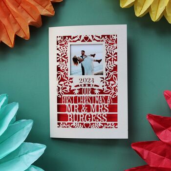 Our First Christmas 2024 Personalised Papercut Photo Card, 3 of 9