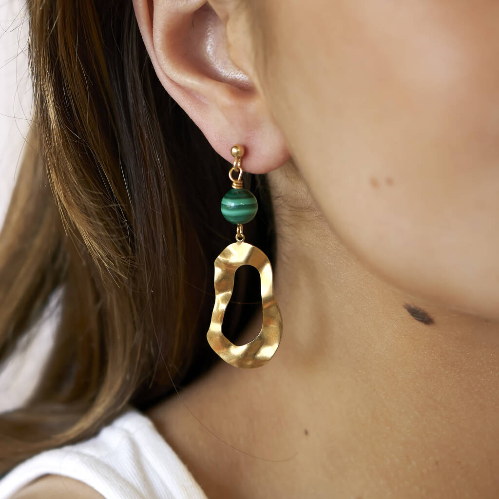Malachite And Molten Hoop Earrings, 1 of 5