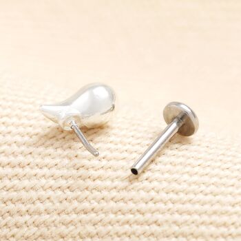 Stainless Steel Teardrop Piercing Earring In Silver, 2 of 2