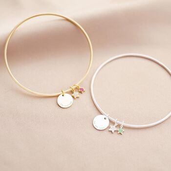 Star Birthstone And Disc Personalised Bangle, 2 of 12