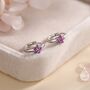Sterling Silver Ruby Pink Cz Flower Huggie Hoops, thumbnail 2 of 12