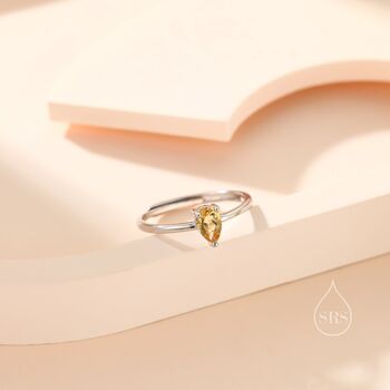 Sterling Silver Natural Citrine Droplet Ring, 3 of 11