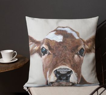 Baby Blue Moo, Faux Suede Cow Cushion, 3 of 7