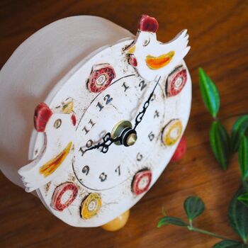 Chicken Hen Cockerel Small Ceramic Mantel Clock. Farmhouse Kitchen, 5 of 7