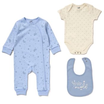 Luxury Hello World Rainbow Baby Boy Organic Outfit Gift Set, 2 of 7