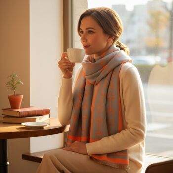 Equestrian Snaffle Bit Print Scarf | Petrol Blue And Orange, 6 of 12