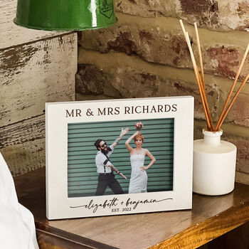 Personalised Wedding Photo Frame Mr And Mrs Gift, 5 of 10