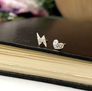 Well Done Exam Sterling Silver Lightening Bolt And Heart Mismatched Earrings, 8 of 12