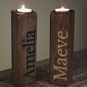 Two Wooden Carved Name Tealight Candle Holders, 5 of 7