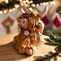 Handmade Highland Cow With Flowers Medium Sculpture Ornament, thumbnail 2 of 5