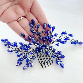 Blue Crystal And Black Wired Hair Comb, 2 of 4