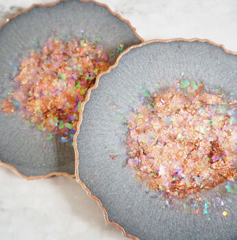 Iridescent Rose Gold Geode Resin Coasters, 10 of 12